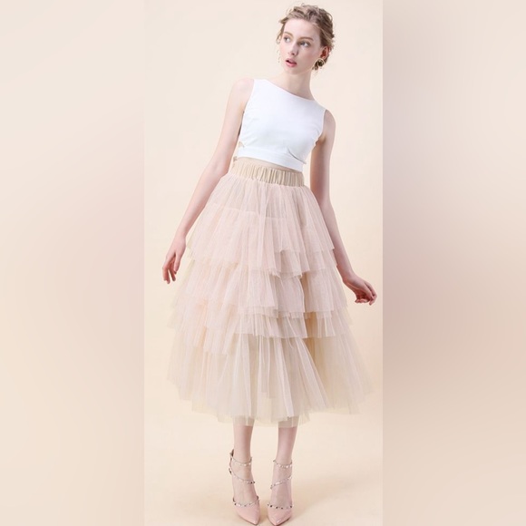 Chicwish Cream Layered Tulle A-Line Skirt - Picture 1 of 3
